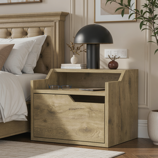 Sunvega Wall Mount Floating Nightstand with Drawer and Dual Shelf Display