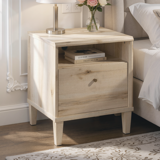 Sunvega Brown Finish Night Stand with Spacious Top and Open Shelf