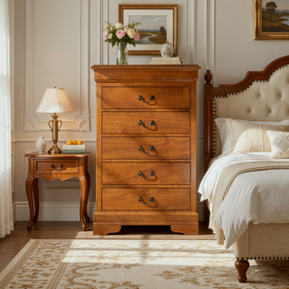 Sunvega Traditional Oak Bedroom Chest With Carved Bases and Curved Mouldings