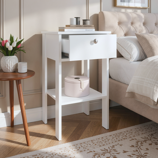 Sunvega Modern Black Wengue Nightstand with Drawer and Open Shelf for Bedroom