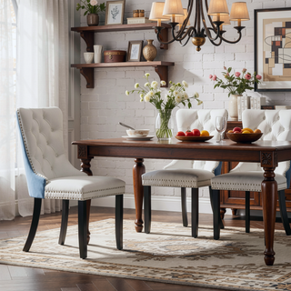 Sunvega Modern Tufted PU and Velvet Upholstered Dining Chair with Wood Legs and Nailhead Trim