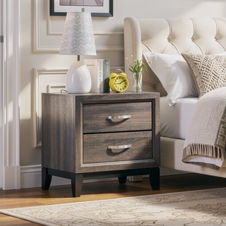 Sunvega Grey Oak 2-Drawer Nightstand with Durable Metal Handle for Bedroom