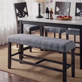 Sunvega Weathered Espresso Finish Wooden Frame Upholstered Padded Seat and Apron Bench