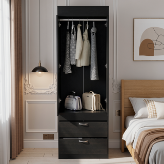 Sunvega Light Gray 2-Door Armoire with Spacious Drawers and Integrated Hanging Rod