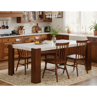 Sunvega Contemporary Dining Table with Engineered Stone Top and Walnut Finish