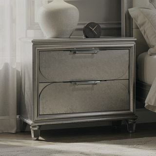 Sunvega Silver 2-Drawer Nightstand with Acrylic Handles and Embossed Panels