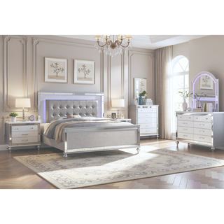 Sunvega Sterling Mirror Framed 5-Drawer Chest with Spacious Drawers and Metallic Finish