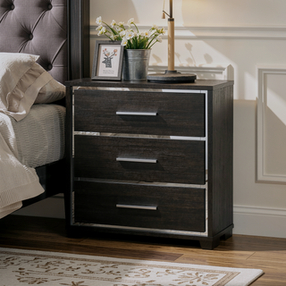 Sunvega Contemporary Warm Gray Nightstand with Chrome Trim and USB Charger