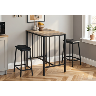 Sunvega 3-Piece Counter Height Dining Set with Brown Laminate Table and Black Metal Legs