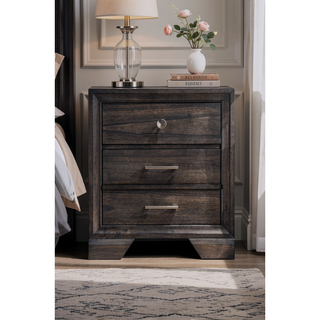 Sunvega Contemporary Dark Wood Finish Nightstand with Two Drawers and Metal Knobs