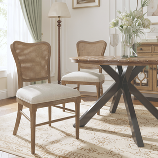 Sunvega Vintage Style Rubber Wood Upholstered Dining Chair Set of 2