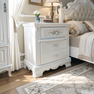 Sunvega White 2-Drawer Nightstand with Floral Motifs and Felt Lined Top