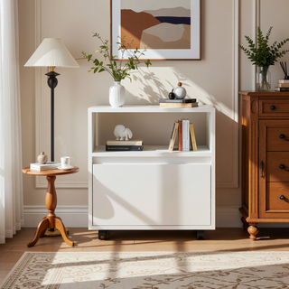 Sunvega White Finish One Drawer Nightstand with Shelf for Bedroom Decor