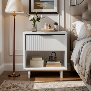 Sunvega Modern Contemporary Glam Nightstand with Gold Steel Handles for Bedroom