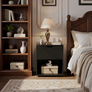 Sunvega Altheimer Bedroom Nightstand with Open Shelf and Drawer