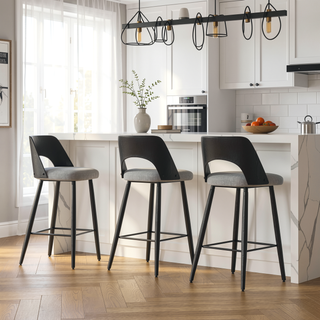 Sunvega Grey Linen Look Fabric Counter Height Stool with Black Brushed Wood Back