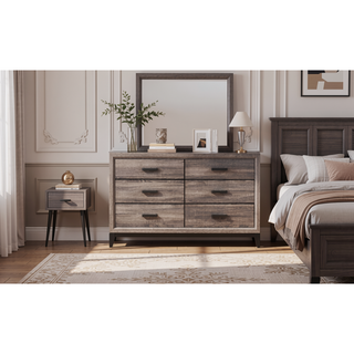Sunvega Rustic Transitional Style 6 Drawer Dresser with Dark Grey Foil Finish