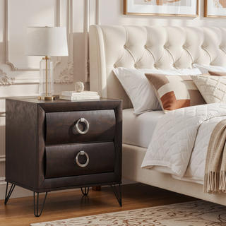 Sunvega Tablita Nightstand with Dark Merlot Finish and 2 Curved Front Drawers