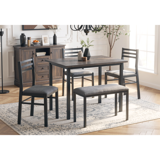 Sunvega 5-Piece Black Metal Dining Set with Grey Laminate Tabletop and Fabric Chairs