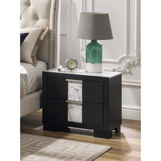 Sunvega Black and White Finish Nightstand with Two Drawers and Metal Knobs