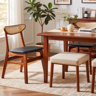 Sunvega Solid Wood Dining Chair with Upholstered Seat and PU Cushion for Restaurant