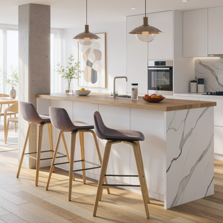 Sunvega Mid-Century Modern Bentwood Counter Bar Stool Set of Two with Mocha Fabric