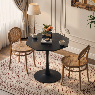 Sunvega Modern Octagonal Coffee Table with Printed Black Marble Top and Metal Base