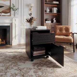 Sunvega Wengue Nightstand with 1 Door and 1 Drawer on Caster Base