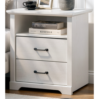 Sunvega White 2-Drawer Nightstand with USB Charging Ports and Open Shelf