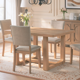 Sunvega Transitional Natural Tone Rubberwood Dining Table with Trestle Base
