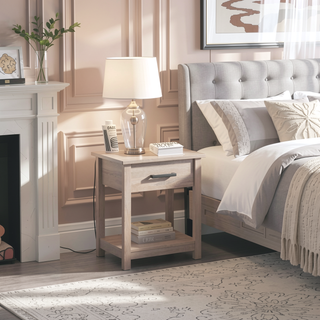 Sunvega Modern Gray Nightstand with Durable Construction for Bedroom