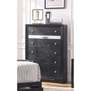 Sunvega Modern Glam Five Drawer Chest with Jewelry Tray Black Finish