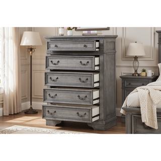 Sunvega Traditional Style 5-Drawer Chest with Rustic Gray Finish for Bedroom