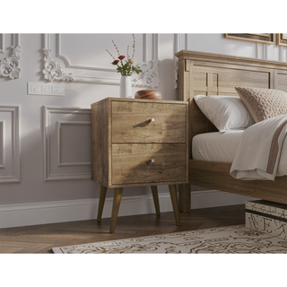 Sunvega Modern White and Brown Nightstand with 2 Drawers for Bedroom