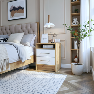 Sunvega Light Gray Nightstand with Two Spacious Drawers and Top Shelf for Bedroom