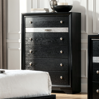 Sunvega Modern Black Nightstand with Hidden Jewelry Drawer and Nickel Knob