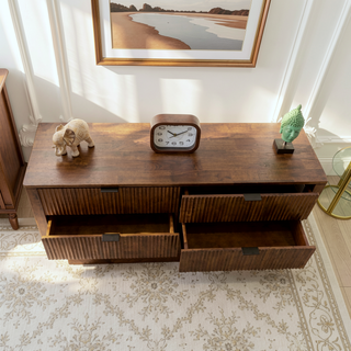 Sunvega Mid Century Modern Walnut Dresser With 6 Drawers for Bedroom