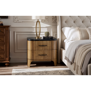 Sunvega Eucalyptus Veneer Nightstand with Stone Top and USB Charging Port