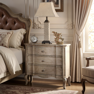 Sunvega Antique Tauge Finish Nightstand with Three Spacious Drawers and Wooden Cabriole Legs