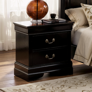 Sunvega Transitional Style Solid Wood Nightstand with Antique Brass Hanging Pulls