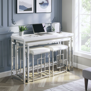 Sunvega Modern Silver and White Four-Piece Counter Height Dining Set with Wheels and USB Port