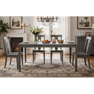 Sunvega Contemporary Farmhouse Gray Upholstered Dining Set with Table Bench and Chairs