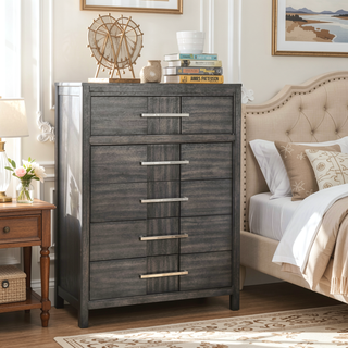 Sunvega Transitional Gray Chest with Five English Dovetail Drawers and Ball Bearing Glides