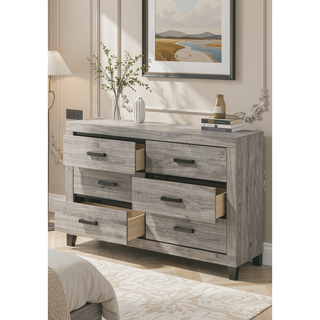 Sunvega Light Gray Finish Nightstand with Two Dovetail Drawers and Wood Construction
