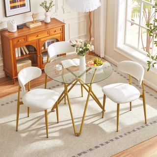 Sunvega Modern Glass Dining Table with Metal Legs for Kitchen Living Room Office