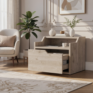 Sunvega Wall Mount Floating Nightstand with Drawer and Dual Shelf Display