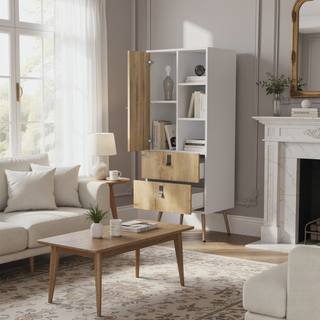 Sunvega Modern Tall Dresser with Two Drawers and Ample Door Storage