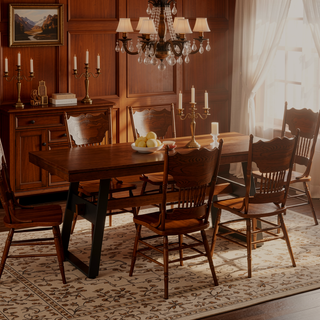 Sunvega Modern Industrial Dark Walnut Wood and Metal Dining Table Seats 8