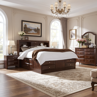 Sunvega Lucille Black Nightstand with Spacious Drawers and Chambered Fronts