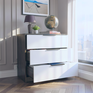 Sunvega Modern 3 Drawer Dresser with Spacious Top Surface in Smokey Oak